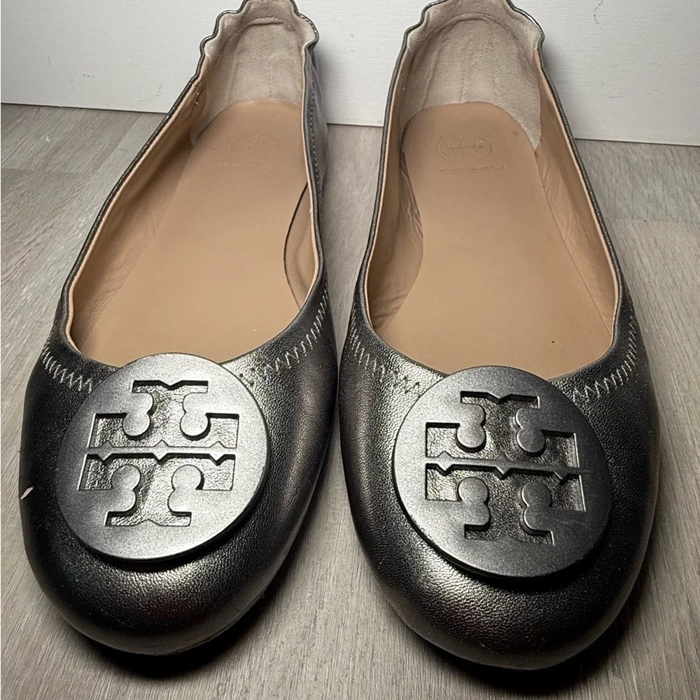 Tory Burch Minnie Metallic Silver/gray Leather Ballet Flat Women's Size 8 M